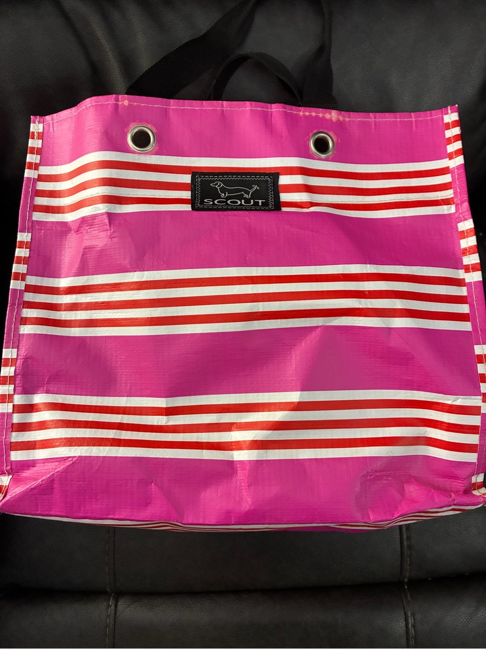 SCOUT Pink Tote with Red and White Stripes